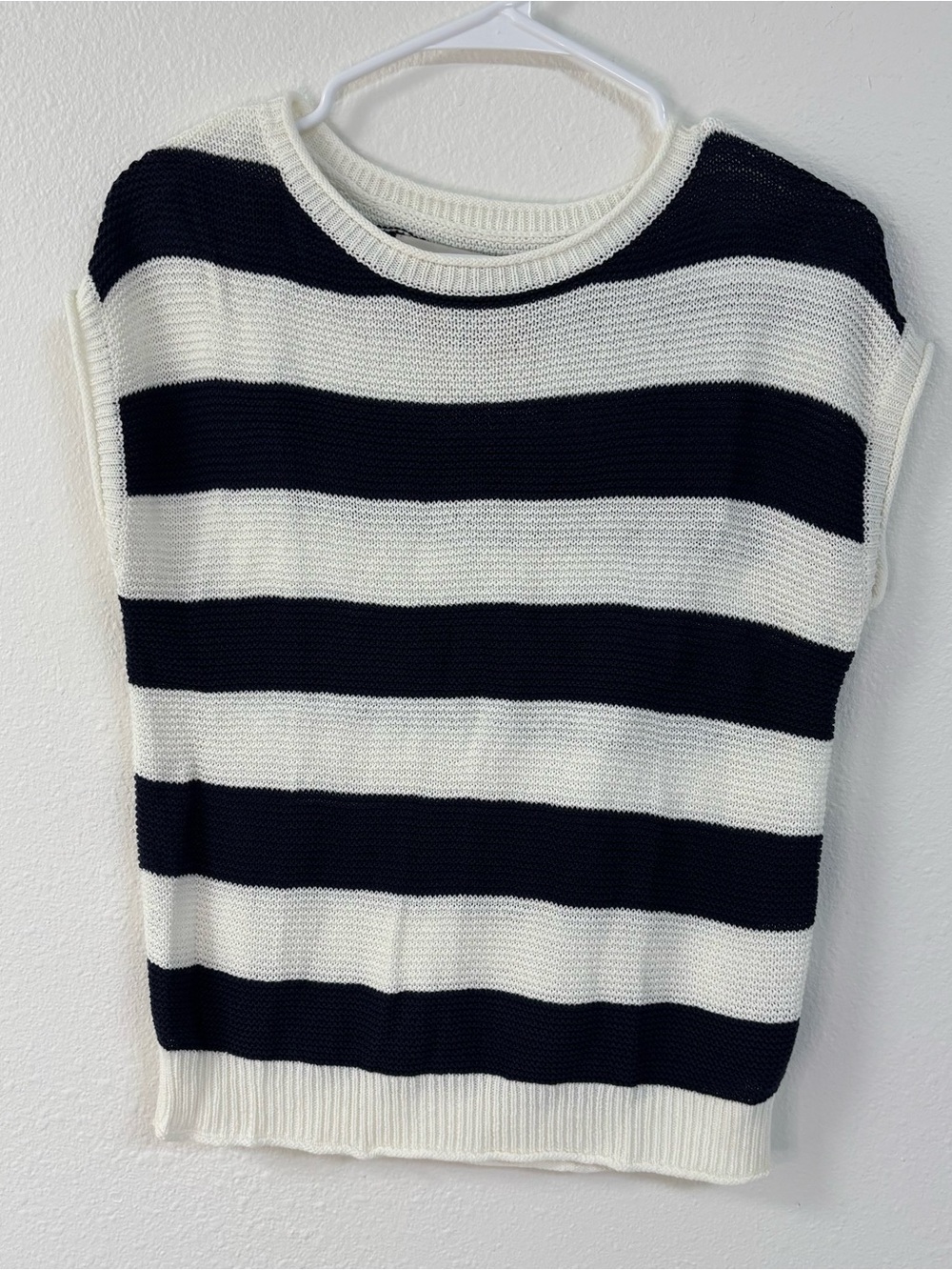 LOFT Petite 2P Navy Ivory Striped Short Sleeve Knit Sweater Top